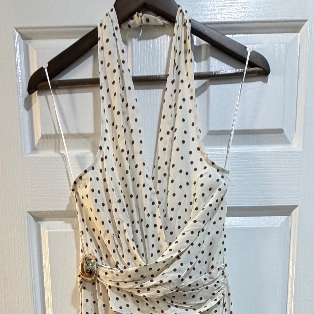 Zara Polka Dot Halter Neck Jumpsuit w/ V-neckline & Open Back - NWT SIZE XS